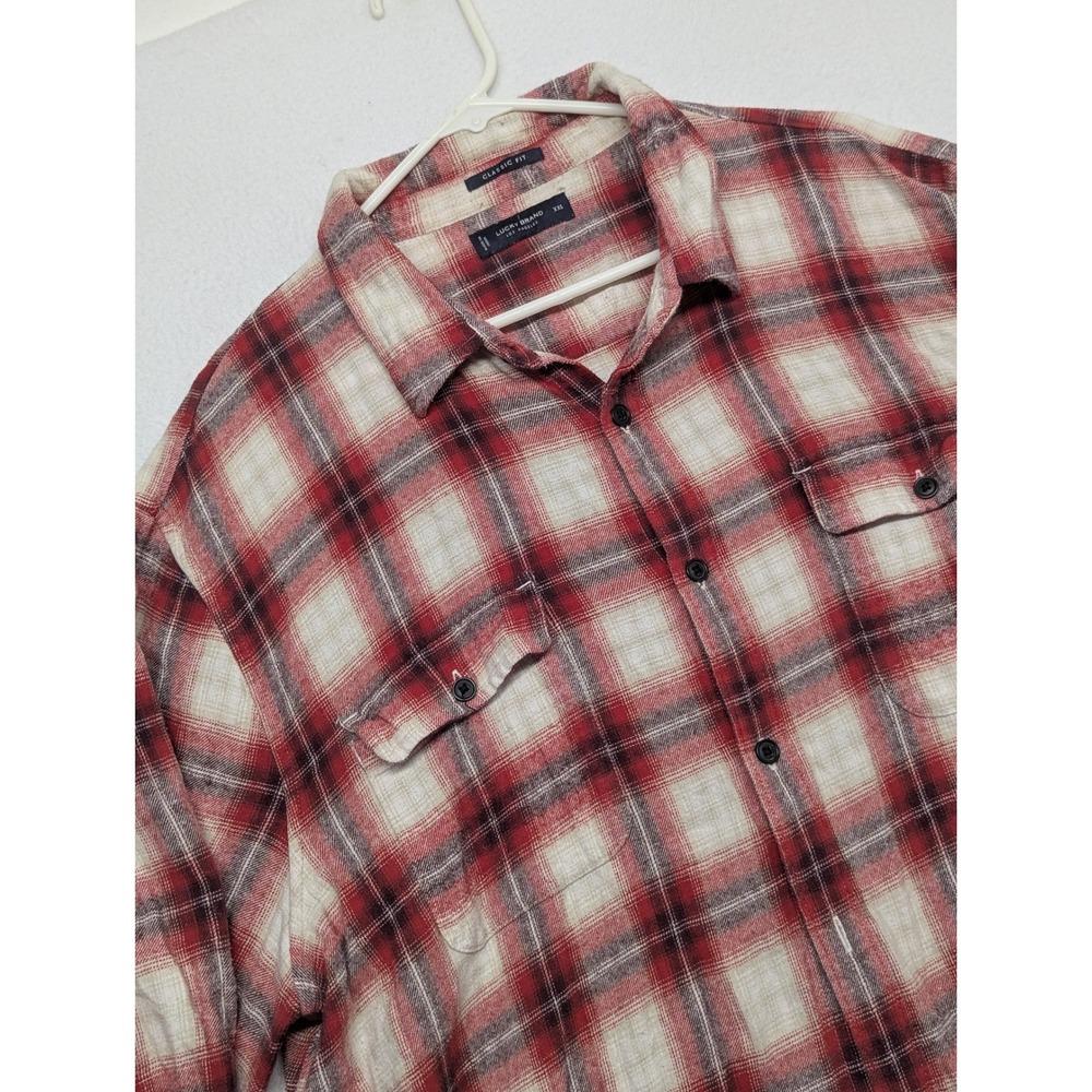 Lucky Brand Mens XXL Red Plaid Classic Fit Long Sleeve Button Down Shirt 0781